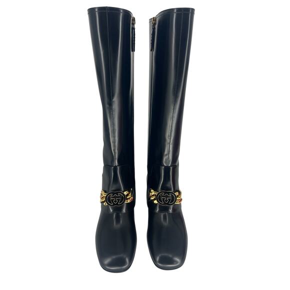 Gucci Interlocking GG Chain Patent Leather Knee Boots - Picture 9 of 16